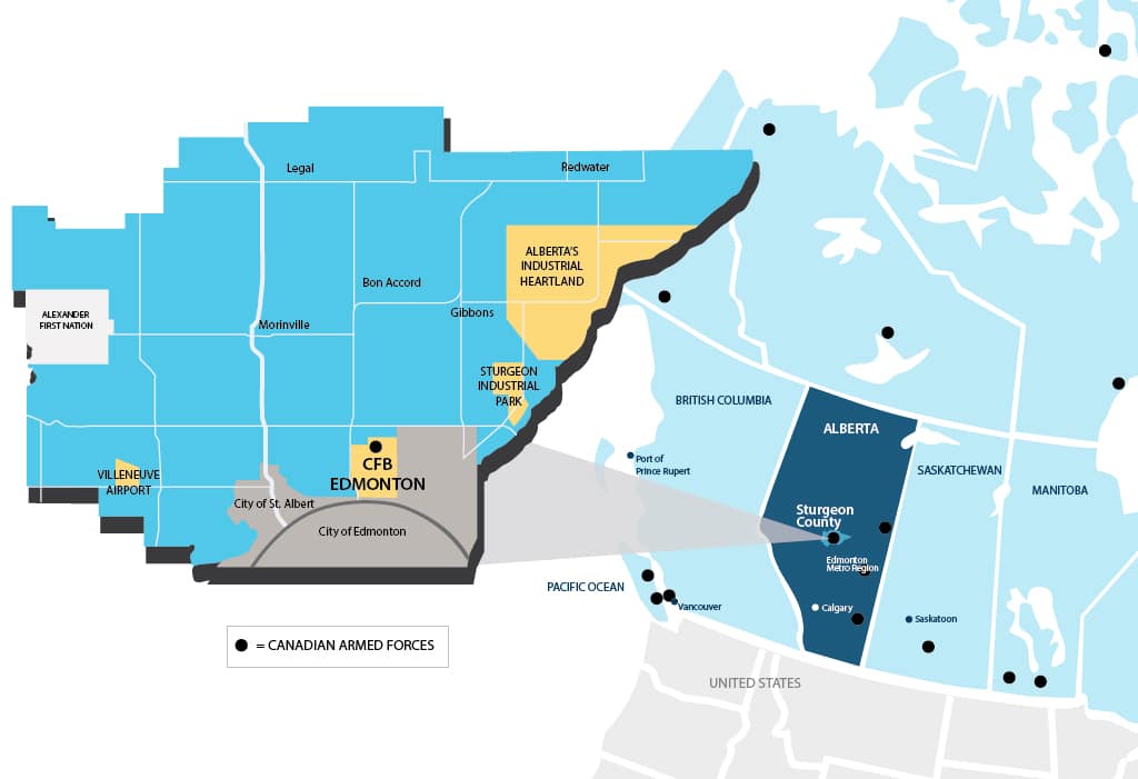 Map of Alberta's Sturgeon County and Edmonton area