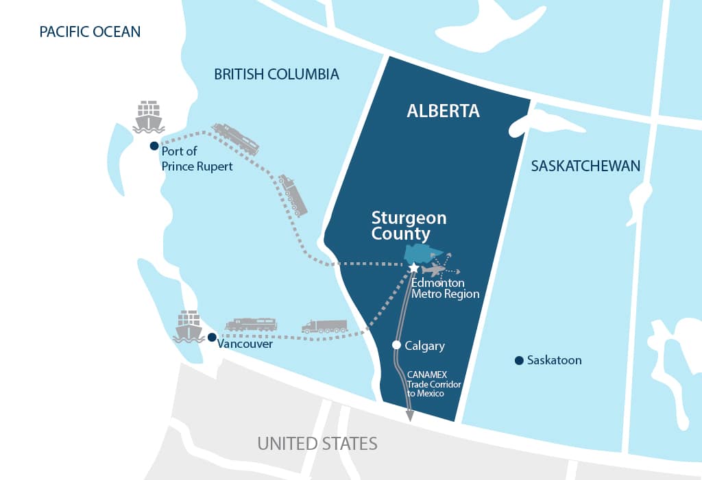Map of Alberta trade routes and regions